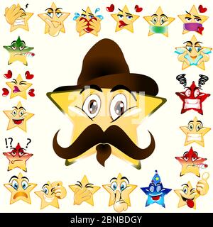 Illustration of Cowboy Star Emoji. Yellow Gradient combine color.   Stock Vector Icon. Light Background. Stock Vector
