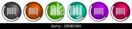 Barcode icon set, silver metallic chrome border vector web buttons in 6 colors options for webdesign Stock Vector