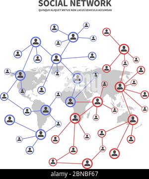 People socia networks and telecommunications, human links vector concept with persons sharing information icons. Illustration of people of connect group team, connection and organization Stock Vector