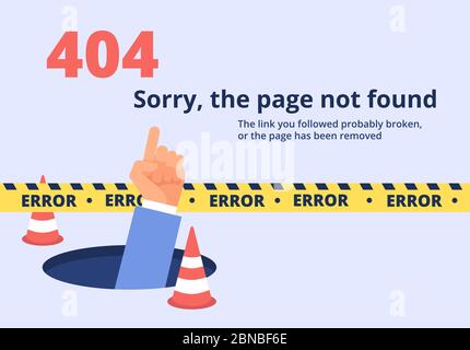 Not found concept. 404 error page design with hand holding message. Vector background not found page, message web site illustration Stock Vector