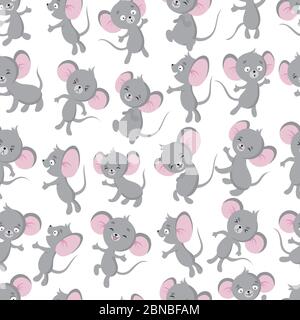 Cute baby mouse seamless pattern. Adorable toddler, newborn textile vector design. Illustration of little rat, fun cartoon animal Stock Vector