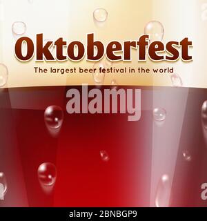 Beer festival Oktoberfest vector banner or background with dark beer. Oktoberfest beer drink glass banner illustration Stock Vector
