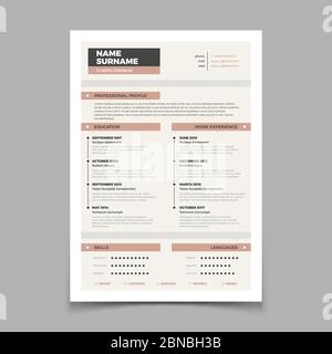 Business resume. Cv stylish elegance template. Letter cover vector mockup. Illustration of cv interview application, vitae curriculum Stock Vector