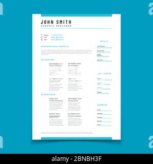 Cv personal profile. Resume curriculum vitae timeline data. Design vector web template. Personal page cv with timeline layout and data profile illustration Stock Vector