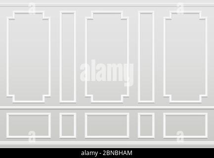 Classic interior. White wall with moulding frames and window. Home room ...