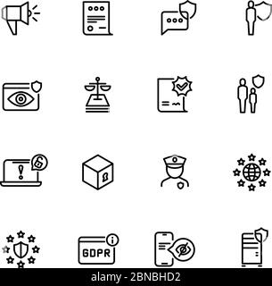 Gdpr line icons. Privacy policy, digital business information safety and new internet standards vector symbols. Illustration of confidential and safety web protection Stock Vector