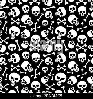 Bones and skulls seamless pattern background for fashion, halloween, piracy. Vector illustration Stock Vector