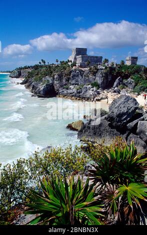 Tulum beach . El Castillo in background .  Yucatan, Mexico. Stock Photo