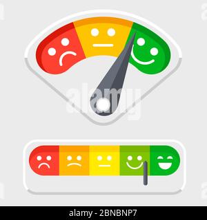 Emotions colored scale for clients feedback vector illustration isolated on background Stock Vector