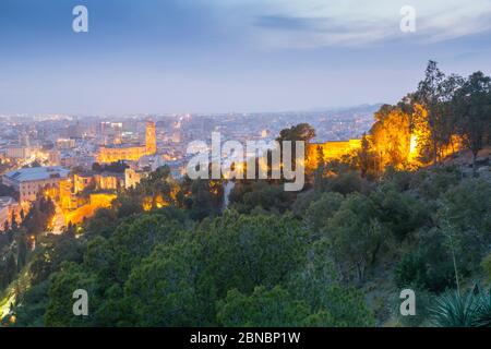 View of Malaga Cathedral and old town from atop Mount Gibralfaro, Malaga, Costa Del Sol, Andalusia, Spain, Europe Stock Photo