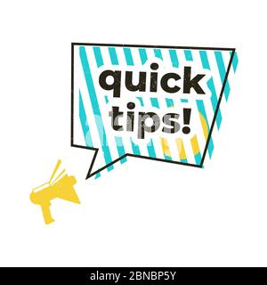 Vector quick tips megaphone label isolated on white background illustration Stock Vector
