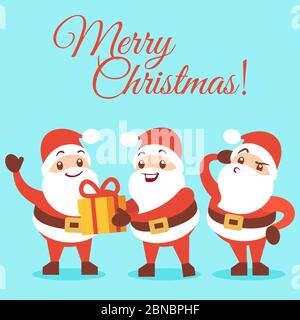 Merry Christmas background with emotional Santa cartoon characters of group illustration Stock Vector