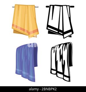 Set of towels - cartoon style and outline towels isolated on white background. Vector illustration Stock Vector