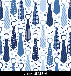 Happy Father s Day, holiday card with ties. Seamless surface pattern on white background. Stock Vector