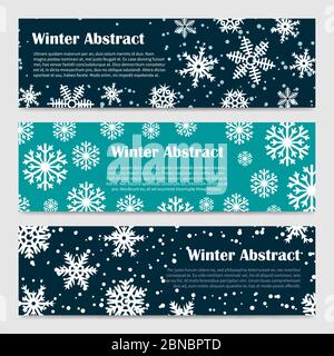 Winter banners of set vector templates with snowfall and snowflakes illustration Stock Vector