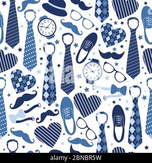 Seamless pattern of Fathers day. Flat set icons on white background. Stock Vector