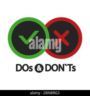 Yes and no, dos and donts, positive and negative icons isolated on white illustration vector Stock Vector