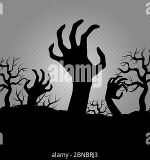 Zombi hands isolated on transparent background. Horror element for halloween party banners, posters, flyers illustration vector Stock Vector