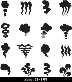 Steam icons. Vapor smoke smell symbols. Heat and stink, smell isolated vector set. Illustration of smell and fume, scent and odour Stock Vector
