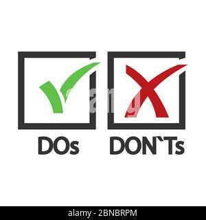 DOs and DONTs yes and no vector sign. Illustration of correct and wrong, cross and tick sign Stock Vector