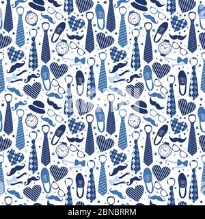 Seamless pattern of Fathers day. Flat set icons on white background. Stock Vector