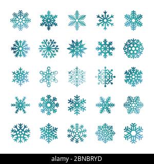 Colorful vector snowflakes of collection isolated on white background illustration Stock Vector