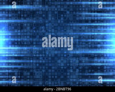 Abstract technology background. Perspective rectangles with bright flare. Futuristic matrix grid, virtual tunnel vector illustration. Blue modern digital futuristic backdrop Stock Vector
