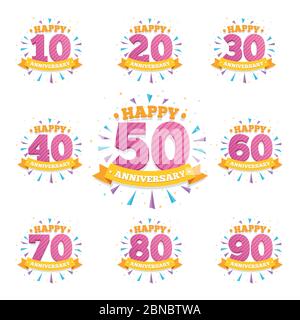 Anniversary emblems. Creative vector layout for invitation card. Illustration of emblem anniversary badge, birthday holiday celebrate Stock Vector
