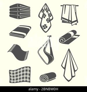 Kitchen and room service towels, napkins, textile vector illustration isolated on background Stock Vector