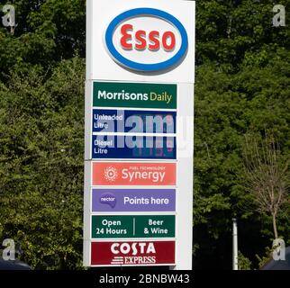 Petrol and Diesel prices at an Esso garage during Coronavirus lockdown Stock Photo