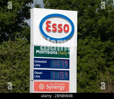 Petrol and Diesel prices at an Esso garage during Coronavirus lockdown Stock Photo