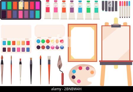 Art Supplies Vector Illustration. Hand Drawn Easel, Brushes, Palette and  Color Tube. Outline Doodle Tools for Painting Stock Vector - Illustration  of creativity, artistic: 183496925