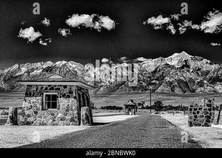 Grayscale shot of Manzanar Japanese Internment Camp in California, USA Stock Photo