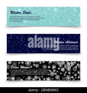 Winter banners template set with snow, shine, snowflakes. Collection of posters illustration vector Stock Vector