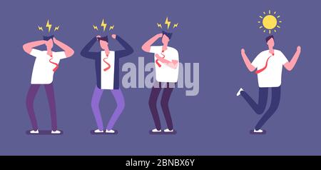 Run from negative people. Happy business person running away of angry toxic coworkers. Unhappy office work environment vector concept. Illustration of running away, unhappy and bad colleague Stock Vector