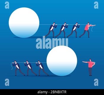 Leader vs boss. Employees management, and successful manager, leadership and teamwork vector concept. Illustration of leadership and employee, manager team work Stock Vector