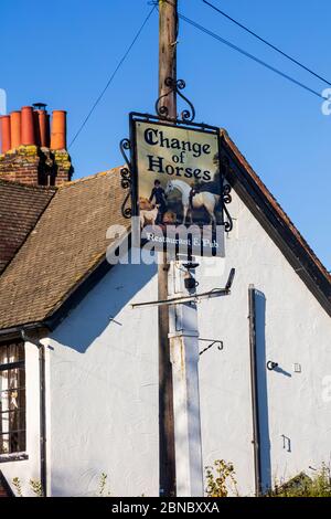 The Change of Horses, a pub in the centre of Farnborough village, near Bromley, London, UK. undergoing renovation Stock Photo