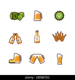 Beer vector line icons isolated on white background. Beer drink beverage, glass and bottle illustration Stock Vector