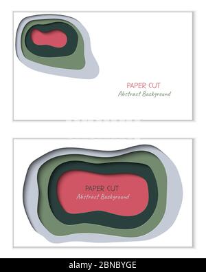 Abstract vector backgrounds in paper cut style with shadows and copy space for text. Paper art in trendy colors with layers, shape of waves. Realistic minmal layout template for poster, banner Stock Vector