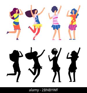 Happy women in bright clothes. Parade or hippie female cartoon character. Vector illustration Stock Vector