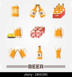 Colorful beer vector flat icons vector set. Oktoberfest german festival symbols illustration Stock Vector