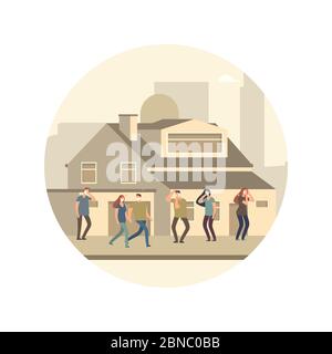 People in dust mask in the big city vector concept illustration Stock Vector