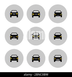 Front view cars icon with yellow lights isolated on white. Vector illustration Stock Vector