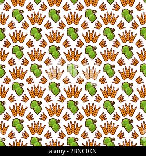 Hop and wreath seamless pattern design. Beer, harvest, agricultural seamless texture. Background vector illustration Stock Vector
