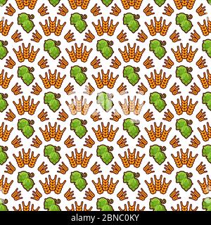 Hop and wreath seamless pattern design. Beer, harvest, agricultural seamless texture. Background vector illustration Stock Vector