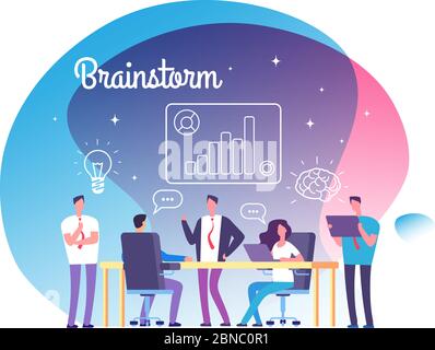 Brainstorming concept. People meeting on workshop. Business success, team thinking on startup and brainstorming vector background. Illustration of teamwork startup, brainstorming team