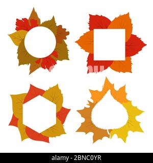 Yellow, red, orange autumn leaves vector banner templates isolated on white illustration Stock Vector