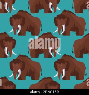 Stone age mammoth seamless pattern color background. Vector flat illustration Stock Vector