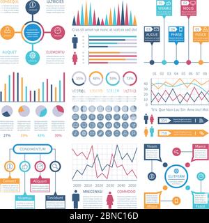 Infographics template. Financial charts, trends graph. Population infocharts. Statistical bar diagram. Presentation vector infographic. Infographic and chart, graph bar presentation illustration Stock Vector
