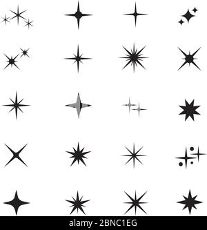 Star icons. Twinkling stars. Sparkles, shining burst. Christmas vector symbols isolated. Xmas sparkle star, asterisk pointed twinkling silhouette illustration Stock Vector